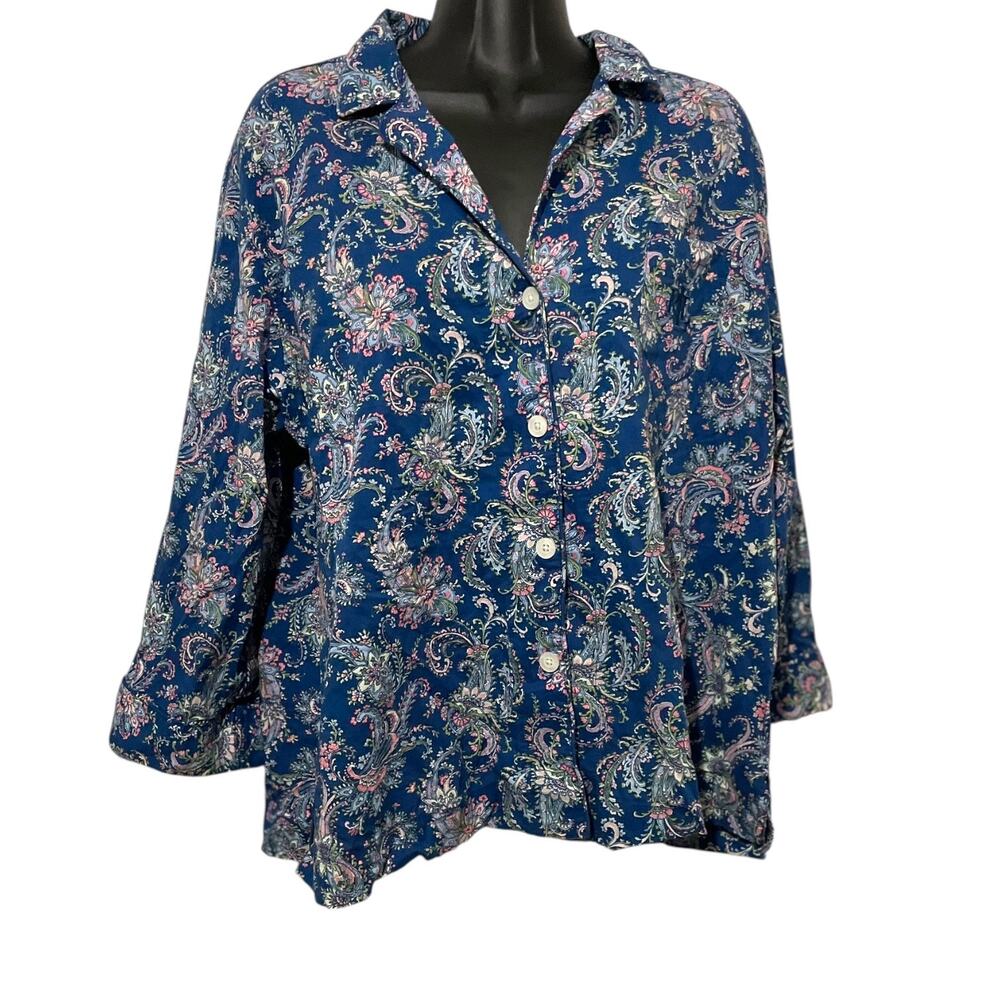 Lauren Ralph Lauren Sleep Shirt Womens XL Blue Paisley Black Label Sleepshirt